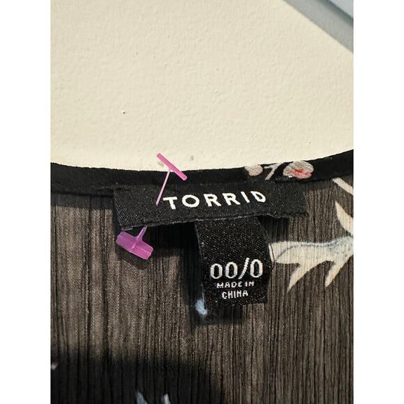 Torrid Size 0 or Large Floral Fringe Hem Sheer Fringe Kimono Cardigan Black Boho - Picture 5 of 9